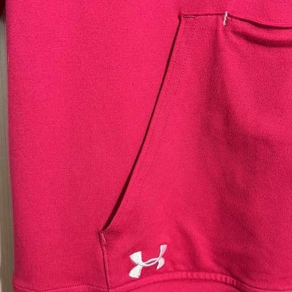 UNDER ARMOUR Small All Season Gear Pink Hooded Short Sleeve Sweatshirt V-Neck - Picture 3 of 8